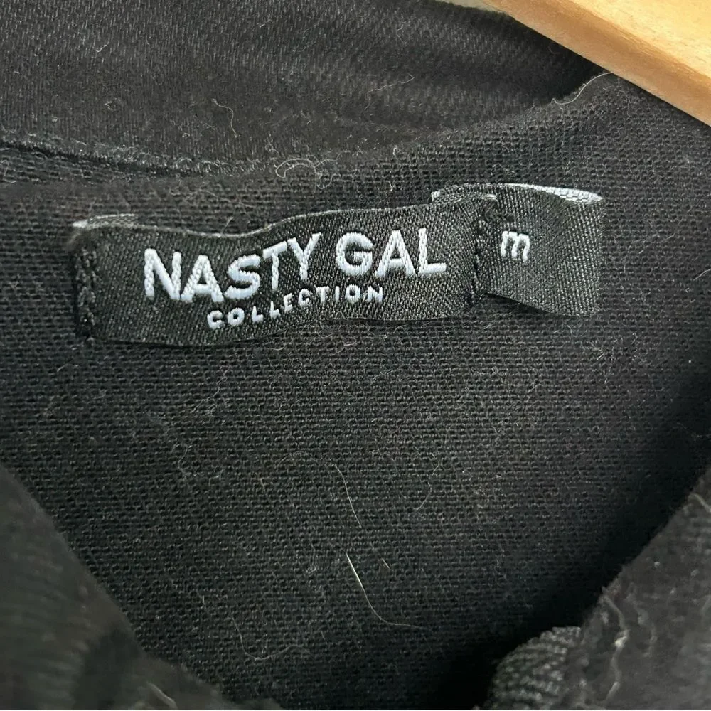 Nasty Gal Black Denim Jumpsuit Womens Medium Wide Leg Utility Romper - Picture 5 of 9